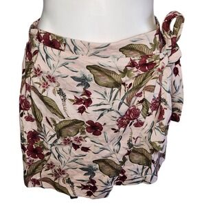 Maison d'Amelie Paris Linen Aloha tropical pink wrap mini skirt M
